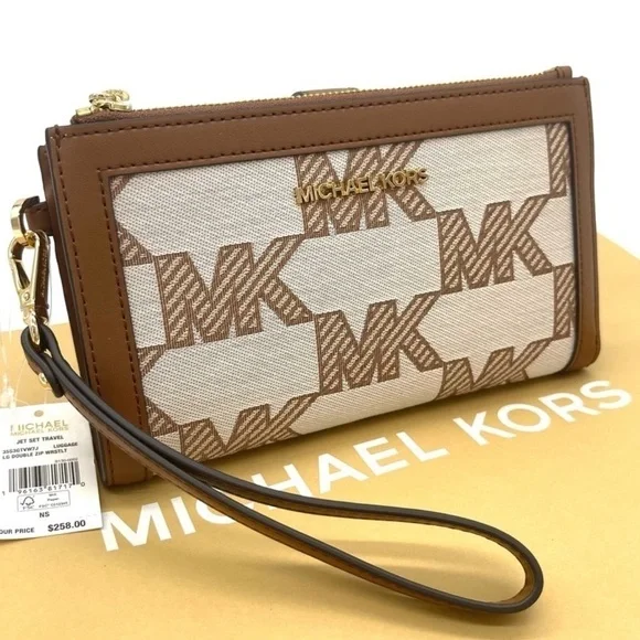 Michael Kors Large Double Zip Wallet Wristlet Brown - Picture 2 of 8